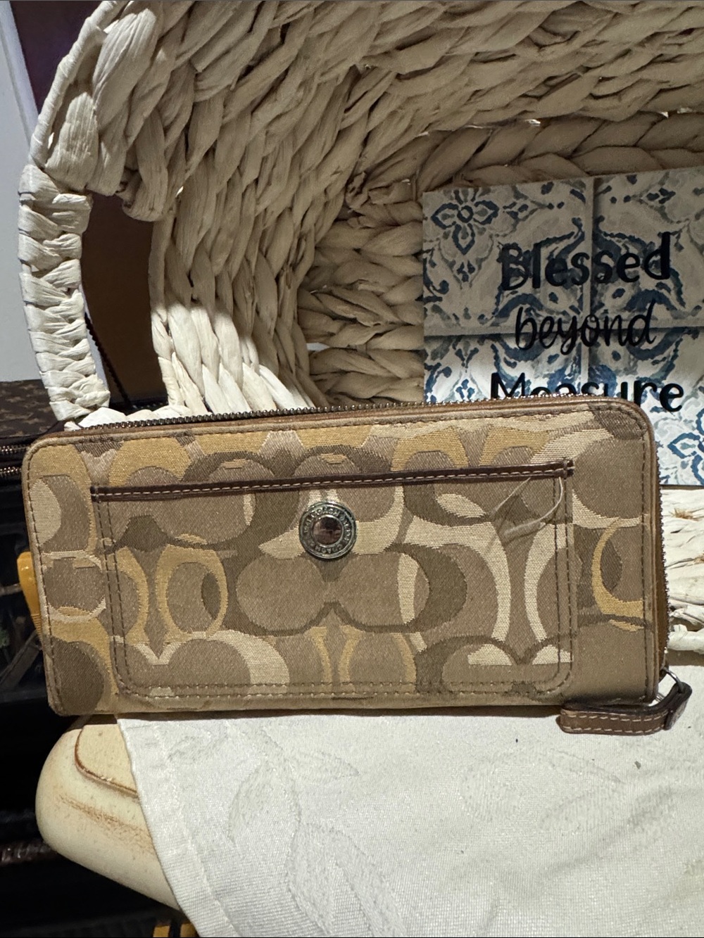 Beige and Brown Coach Signature  Penelope